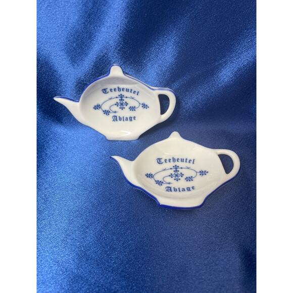 Pair of Porcelain Teabag Holders Blue and White from Germany - Picture 1 of 3
